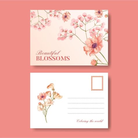 Postcard template with wild flowers conc... | Free Vector #Freepik #freevector #watercolor-illustration #watercolor-vintage #spring-card #watercolor-branch Postcard Graphic, Watercolor Postcard, Watercolor Vintage, Flower Birthday, Card Watercolor, Floral Rosa, Quote Template, Postcard Template, Flower Green