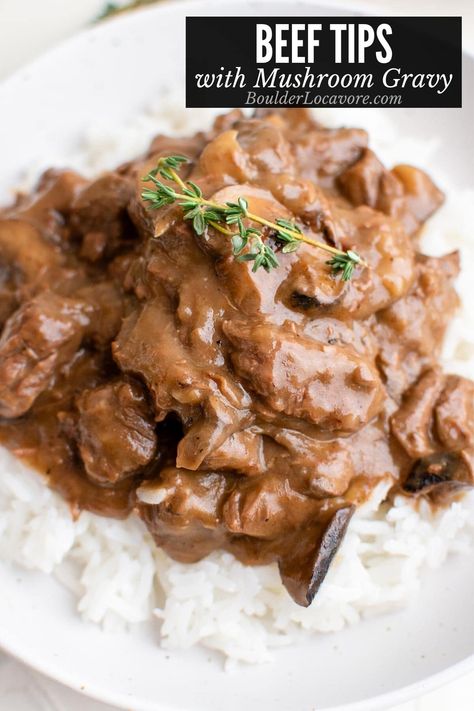 Beef Tips And Mushroom Gravy, Beef Tips With Mushroom Gravy, Beef Tips With Gravy, Tender Beef Tips, Crockpot Beef Tips, Beef Tips And Rice, Beef With Mushroom, Beef Tip Recipes, Mushroom Gravy Recipe