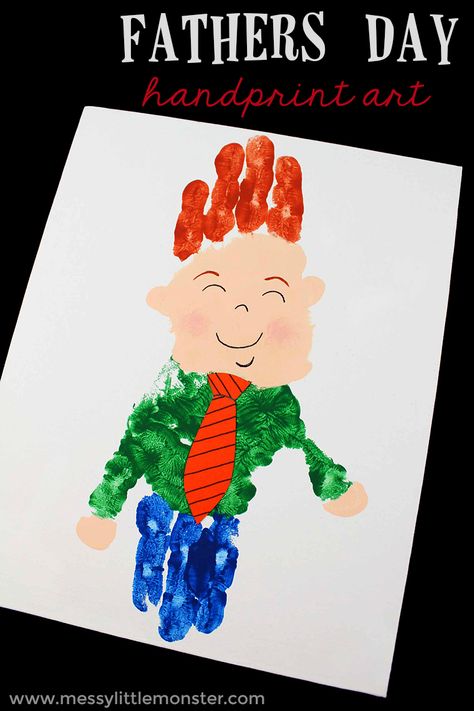 Father's Day handprint art for dad. A fun handprint idea for toddlers and preschoolers that looks like dad! An easy Father's Day craft for kids Handprint Frame, Handprint Artwork, Hand Print Art, Tie Template, Handprint Poem, Father's Day Craft, Easy Fathers Day Craft, Fathersday Crafts, Fathers Day Art