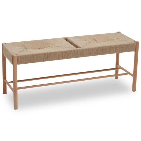 August Grove Oberlander Bench | Wayfair.co.uk Bench Seating Living Room, Natural Wood Bench, Seating Living Room, Wicker Bench, Hallway Seating, Minimal Profile, Elegant Furniture, Hemp Rope, Wood Bench