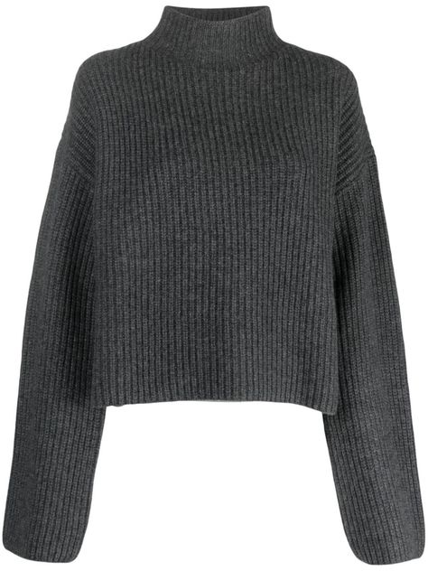 Loulou Studio high-neck ribbed cashmere jumper Oversized Grey Sweater, Loulou Studio, Sweater For Women, Cashmere Jumper, Airport Fashion, Looks Chic, Wide Sleeves, Fall 2024, Cashmere Sweater