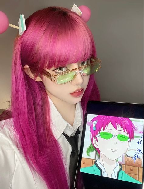 Saiki K Makeup Look, Subtle Anime Cosplay, Female Saiki Cosplay, Anime Cosplay Costume, Saiki K Costume Girl, Saiki K Halloween Costume, Cosplay Characters For Women, Saki K Cosplay, Saiki K Cosplay Female