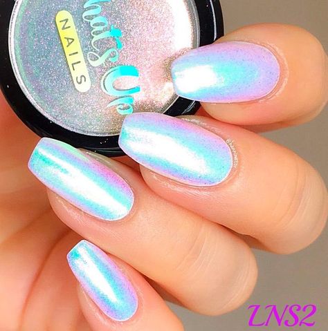 White Rainbow Chrome Nails, Gender Nails, Reveal Nails, Power Nails, Gender Reveal Nails, Nails Unicorn, Unicorn Nails Designs, White Chrome Nails, Nail Pics