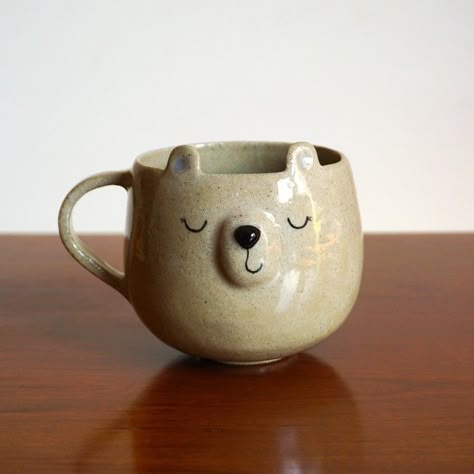 Bear Mugs, Ceramic Bear, Bear Cup, Blue Coffee Cups, Bear Mug, Cat Plants, Cup Handmade, Clay Cup, Kids Pottery