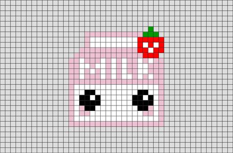 Strawberry Milk Pixel Art from BrikBook.com #Milk #cute #nutritious #sweet #pixel #pixelart #8bit Shop more designs at http://www.brikbook.com Strawberry Milk Perler Beads, Strawberry Milk Pixel Art, Pixel Art Pattern Strawberry, Bubble Tea Pixel Art Grid, Milk Perler Beads, Pixel Art Easy Small Cute, Easy Pixel Art Ideas Cute, Pixel Art Grid Cute, Kawaii Pixel Art Grid