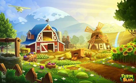 Farm Cartoon, Natures Bounty, Farm Vector, Farm Village, Farm Games, Happy Farm, 2d Game Art, Game Poster, Mobile Art