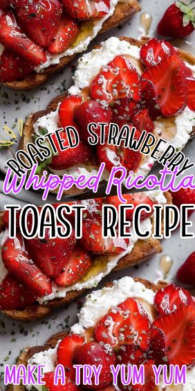 Roasted Strawberry Whipped Ricotta Toast Ricotta Strawberry Toast, Roasted Strawberry Whipped Ricotta Toast, Whipped Ricotta Toast, Grilled Strawberries, Creme Brulee Cheesecake, Roasted Strawberry, Ricotta Toast, Whipped Ricotta, Quiet Morning