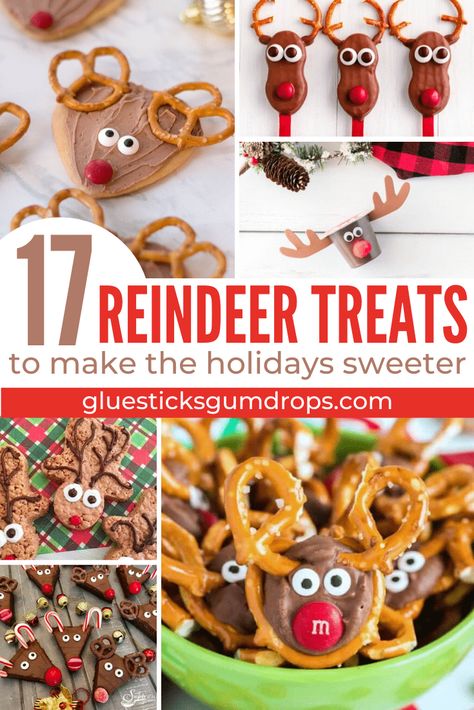 Make these fun reindeer treats for your upcoming holiday parties! From school-friendly snacks to party favors and desserts, you'll find a festive reindeer snack idea here. #reindeertreats #reindeersnacks #partyideas #christmasparty #holidaypartyfood Edible Reindeer, Reindeer Snack, Reindeer Brownie, Reindeer Treats, Reindeer Cupcakes, Reindeer Cookies, Reindeer Craft, Kid Friendly Snack, Reindeer Food