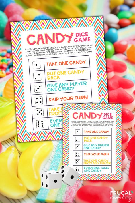 With dice and a printable dice game, plenty of fun can be had. There are many reasons this Candy Exchange Dice Game can be used... birthday party games group games work party games birthday party favors youth group classroom game It's a fun and easy party game for any occasion! What you get with purchase: Candy Dice Game (two sizes) Editable Candy Dice Game (personalize your own rules) You will need to supply a dice! This can be done with a smartphone dice app. This is an 8.5-inch by 11-inch dig Candy Land Theme Party Games, Fun Games To Play With Seniors, Dice Candy Game, Candy Birthday Party Games, Candy Dice Game Printable Free, Candy Bar Game With Dice, Candy Games For Parties, Candy Games For Kids, Games For Birthday Party