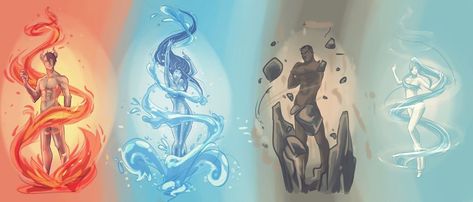 Elemental spirits by Rigrena on DeviantArt Elemental Spirits, Elemental Magic, Elemental Powers, Super Powers Art, Avatar The Last Airbender Art, Elements Of Nature, Wedding Tattoos, Poses References, Magic Art