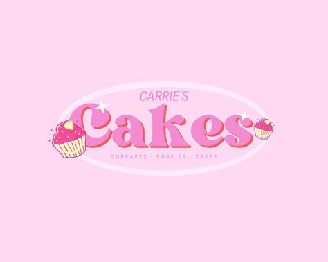 This is pink retro style logo for a bakery. This logo design template is 100% editable in Canva - change or add any colors, text or images you like . The main logo features a thick retro font with a pink sans serif font for the tagline overhead. ... Pink Logo Design Ideas, Pink Bakery Logo, Cupcake Graphic Design, Bakery Font, Bakery Logo Inspiration, Logo Design Canva, Pink Bakery, Cupcake Icon, Logo Bakery