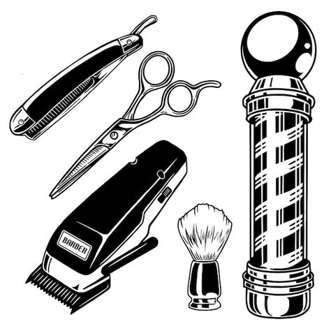 Barber tools art illustration1 | Premium Vector #Freepik #vector #barber-shop #barber #barber-tools #hair-tools Barber Clippers Tattoo, Barber Tools Drawing, Barber Clippers Logo, Barber Icon, Clippers Barber Tools, Barber Shop Art, Barber Illustration, Barber Logo Design, Barber Art