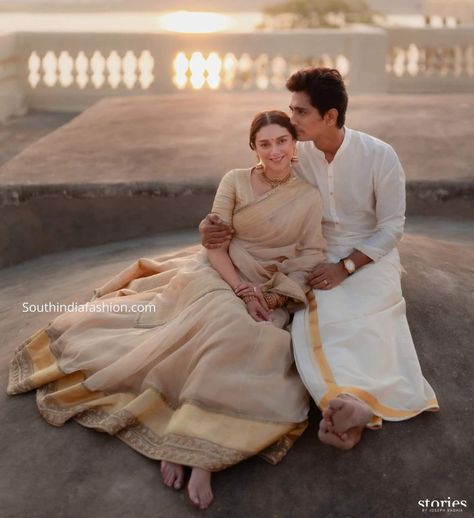 Aditi Rao Hydari and Siddharth's Wedding! – South India Fashion Aditi Rao Hydari, Sabyasachi Bride, Aditi Rao, Pre Wedding Poses, Temple Wedding, Intimate Wedding Ceremony, Indian Wedding Photos, Bollywood Wedding, Couple Picture Poses