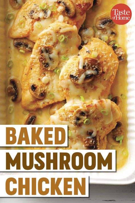 Baked Mushroom Chicken, Baked Chicken And Mushrooms, Easy Low Carb Recipes, Chicken Breast Oven, Baked Mushrooms, Chicken Mushroom Recipes, Chicken Breast Recipes Baked, Easy Baked Chicken, Oven Chicken