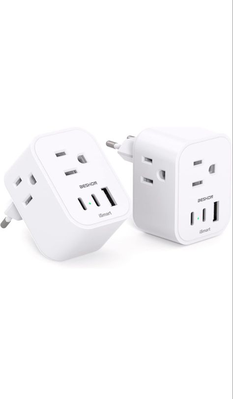 BESHON [2-Pack] European Travel Plug Adapter, International Power Adapter with 3 Outlets 3 USB Charging Ports(2 USB C), Type C Adapter Travel Essentials to Most Europe EU Spain Italy France Germany Travel Adapter, Power Plug, Adapter Plug, Wall Charger, European Travel, Power Adapter, Christmas List, Travel Essentials, 2 Pack