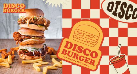 Disco Burger - Vintage Fast Food Branding on Behance Fast Food Branding, Vintage Fast Food, Burger Street, Burger Branding, Vintage Food Posters, Fast Food Logos, Burger Restaurant, Food Branding, Food Truck Design