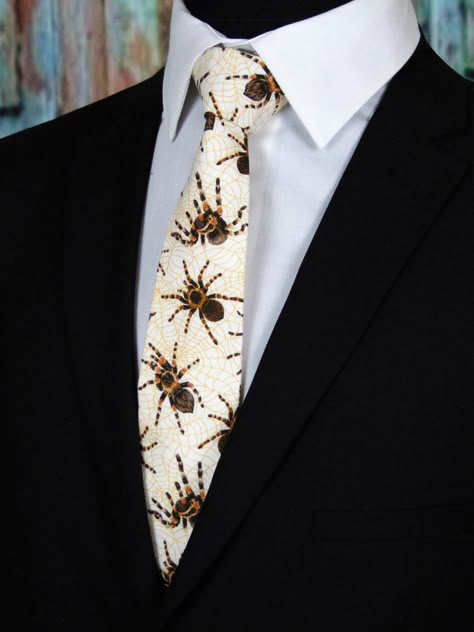 Spider Tie – Tarantula Spider Necktie by EdsNeckties on Etsy Tarantula Spider, Make A Tie, Broken Arrow, Cool Ties, Cream Background, Pocket Square, Floral Tie, Extra Long, Have Fun