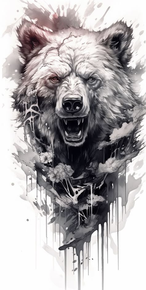 Papa Bear Tattoo, Photo Ours, Bear Spirit Animal, Bear Tattoo Designs, Bear Sketch, Tier Tattoo, Wolf Tattoo Sleeve, Tattoo Lettering Design