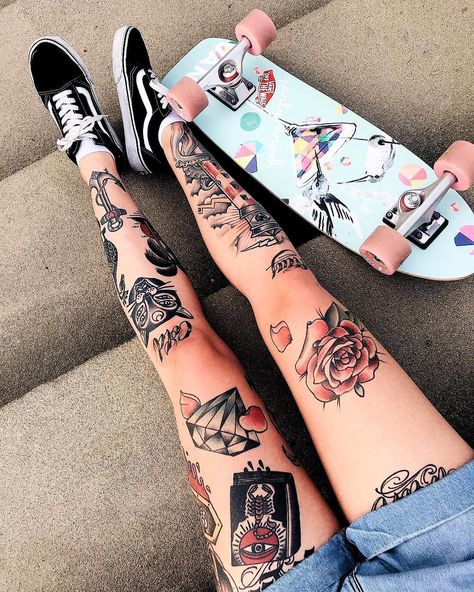 Do you skate? 🤔 Tattoo Ideas Female Leg, People With Tattoos, Waist Tattoos, Girls With Tattoos, Best Tattoos For Women, Tattoo Ideas Female, Best Sleeve Tattoos, Great Tattoos, Disney Tattoos