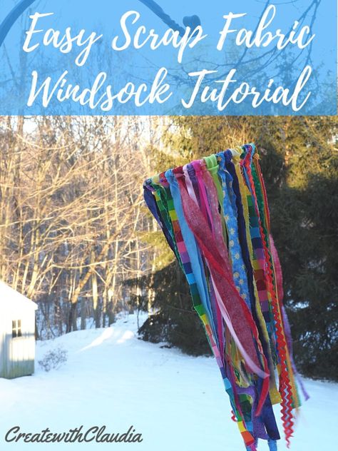 Easy Scrap Fabric Windsock Tutorial - Create with Claudia Windsocks Diy How To Make, Wind Sock Diy, Diy Wind Sock, Diy Windsock, Fabric Strips Projects, Scrap Fabric Curtains, Make Your Own Flag, Windsock Craft, Stem Kids