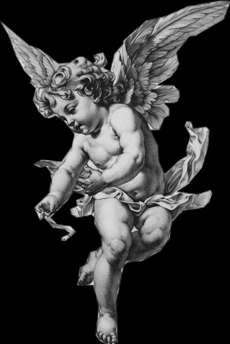 Cherub Flying, Cherubim Angels Tattoo, Cherub Tattoo Designs, Girly Artwork, Small Tattoo Design, Loyalty Tattoo, Cherub Art, Greek Tattoo, Brother Tattoos