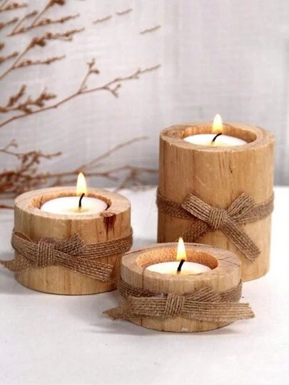 Candle Holder Crafts, Round Candle Holder, Handmade Candle Holders, Round Candles, Modern Candle Holders, Handcrafted Candles, Wood Candle Sticks, Wooden Candle Holders, Wood Candle Holders