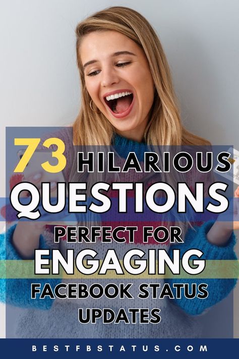 Pinterest image saying "73 Hilarious Questions Perfect for Engaging Facebook Status Updates". Questions To Ask On Facebook, Hilarious Questions, Funny Questions To Ask, Funny Facebook Posts, Engagement Questions, Facebook Status Update, Social Media Humor, Interactive Facebook Posts, Funny Facebook Status