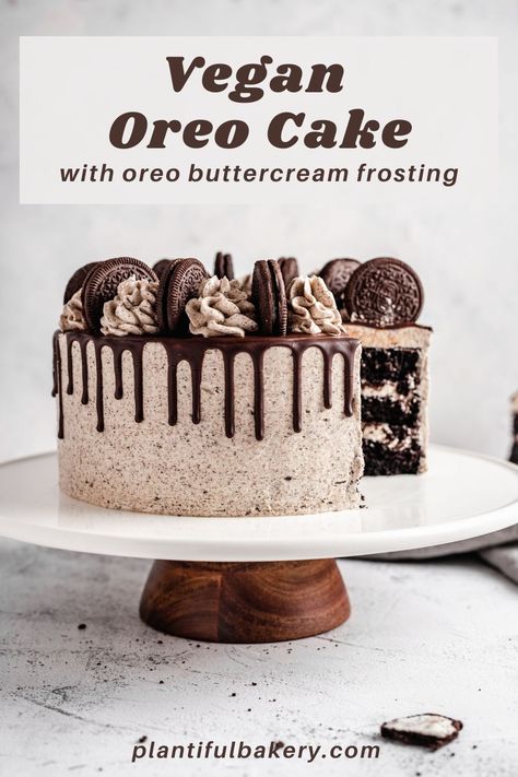 This Vegan Chocolate Oreo Cake is a moist, tender, and rich layer cake decorated with Oreo buttercream frosting and chocolate ganache drip. One of the best cakes you will ever make. Dairy-free, egg-free. #veganoreocakerecipes #bestveganoreocake #veganoreocakedairyfree #oreocakedecorationcookiesandcream #oreocakedecorationideassimple #veganoreobuttercreamfrosting #howtomakeoreobuttercreamfrosting #howtomakeveganbuttercreamfrosting #vegancookiesandcreamcake #veganganachedrip Oreo Dort, Oreo Torte, Vegan Gingerbread Cookies, Chocolate Oreo Cake, Oreo Buttercream, Vegan Gingerbread, Cookies And Cream Cake, Dairy Free Cake, Chocolate Oreo