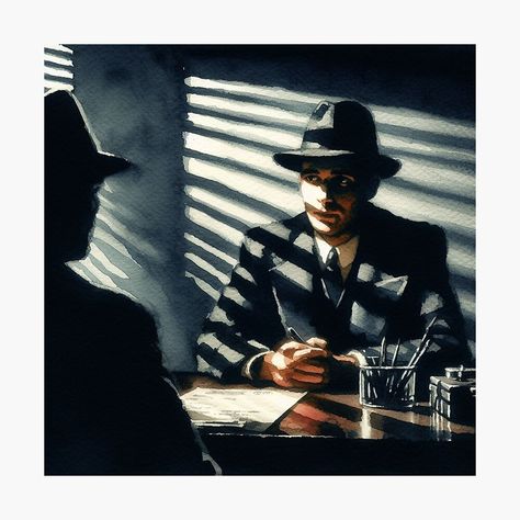 Get my art printed on awesome products. Support me at Redbubble #RBandME: https://www.redbubble.com/i/photographic-print/Noir-Vintage-Detective-Interrogation-Room-Watercolor-by-RESToRAPTOR/157448375.6Q0TX?asc=u Old Detective, Detective Noir, Detective Office, Vintage Detective, Interrogation Room, Hard Boiled Detective, Noir Aesthetic, Detective Movies, Room Watercolor