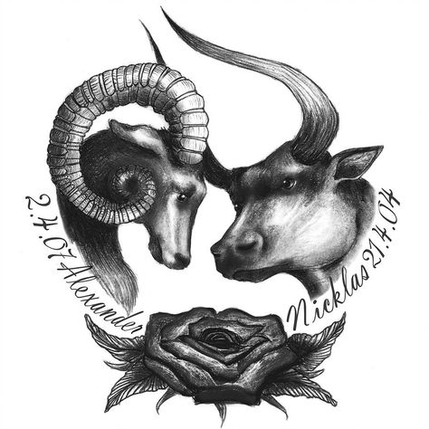 Tattoo design - Aries and Taurus. by Helenadam Sprocket Tattoo, Aries And Taurus, Taurus Symbol Tattoo, Ox Tattoo, Taurus Bull Tattoos, Bull Symbol, Taurus Constellation Tattoo, Taurus Symbols, Taurus Tattoo