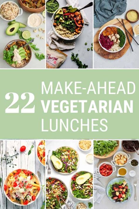 22 Vegetarian Lunch Ideas: here are 22 healthy and delicious packable salads and bowls that are easy to throw together, perfect for meal prep, and quick to grab on your way out the door. From make-ahead pastas to vegan Buddha bowls, there's something for everyone here! #vegetarian #lunch #lunchideas #vegan #makeahead #mealprep #easy #healthy #quick #onthego Vegan Buddha Bowls, Vegetarian Lunch Ideas, Vegetarian Lunches, Vegetarian Lunchbox, Healthy Vegetarian Lunch, Rock Border, Quick Lunch Recipes, Vegetarian Recipes Lunch, Vegetarian Meal Prep