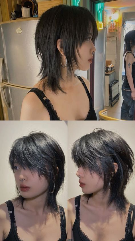 Shag Mullet Thick Hair, Short Chunky Layered Hair, Rattail Haircut Female, Asian Short Wolfcut, Short Hair Asian Women Round Face, Short Fairy Haircuts, J Fashion Hairstyles, Asian Haircuts Short, Short Wolfcut Unstyled