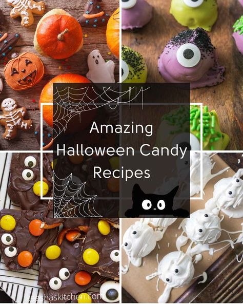 Halloween Candy Melt Ideas, Homemade Halloween Candy, Halloween Truffles, Candy Corn Bark, Haunted Gingerbread House, Halloween Candy Recipes, Halloween Candy Bark, Candy Bar Cookies, Desert Ideas