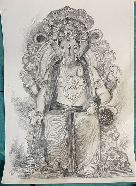 A pencil Sketch of Ganesha. Ganesha Art Pencil Sketch, Sketch Of Ganesha, Ganpati Sketch, Lalbaugcha Raja, Ganesha Sketch, Ganesha Drawing, Sketching Art, Ganesha Art, Art Pencil