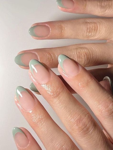 simple sage green French tips Sage Green Nails, Ongles Gel French, Hoco Nails, Bridesmaids Nails, Green Acrylic Nails, Cute Simple Nails, Simple Gel Nails, Colorful Nails, Summery Nails