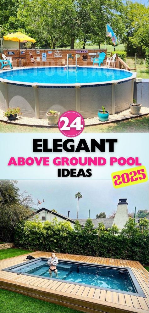 Elevate your backyard space with these best above ground pool ideas. Find options that offer style, comfort, and a relaxing escape right at home. Sloped Pool Ideas, Pool Fence Ideas Above Ground, Above Ground Pool Without Deck, Above Ground Pool Surround Ideas, Above Ground Pool With Deck Off House, Nice Above Ground Pool Ideas, Overground Pool, Buried Above Ground Pool, Round Pool Deck Ideas