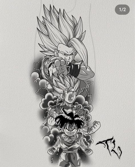 Dragon Ball Z Sleeve Design, Dragon Balls Tattoos, Dragonball Sleeve Tattoo, Dragon Ball Super Tattoo Ideas, Gohan Beast Tattoo, Gohan Tattoo Ideas, Dragon Ball Super Tattoo, Dragonball Tattoo Ideas, Dragon Ball Z Tattoo Design