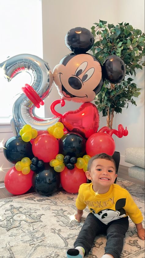 Mickey Balloons Decorations, Mickey Mouse Balloon Bouquet, Mickey Mouse Smash Cakes, Prom Balloons, Second Birthday Boys, Mickey Mouse Balloons, Mickey Theme, Mickey Balloons, Mickey Party