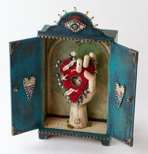 Shrines Box, Shrines Art, Shadow Box Art, Found Object Art, Tin Art, Assemblage Art, Mexican Art, Mexican Folk Art, Heart Art