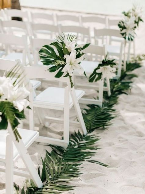 40 Stunning Wedding Aisle Decor Ideas On the Latest Trend 76 Conch Shell Wedding Decor, Aisle Beach Wedding, Beach Wedding Ceremony Chairs, Beach Aisle Decorations Wedding, Tropical Filipino Wedding, Classic Tropical Wedding, Beach Wedding Aisle Ideas, Destination Beach Wedding Ideas, Beach Wedding Aisle Decor Walkways