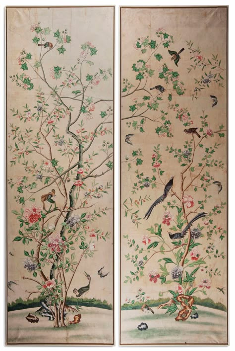 Chinoiserie Wall Panels, Silver Leaf Wallpaper, Chinoiserie Wallpaper Panels, Kashmiri Art, Chinoiserie Panel, Gracie Wallpaper, Paper Mural, Chinoiserie Panels, Bamboo Frames