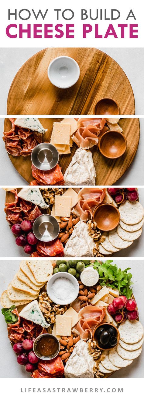 How to Make a Cheese Plate with step by step instructions and photos! It's easy to make a gorgeous cheese plate presentation with a few simple ideas. This appetizer can be vegetarian or rounded out with meat, sausage, and other charcuterie. Use grapes, figs, herbs, and any of your other favorite snacks to make an ultimate cheese board in just a few minutes - and you can even do some pieces ahead of time! | lifeasastrawberry.com Cheese Plate Presentation, Cheese Plates Appetizer, Cheese Platter Presentation, Cheese Board Easy, Holiday Cheese Boards, Plate Presentation, Charcuterie Plate, Travel Motivation, Decorações Com Comidas