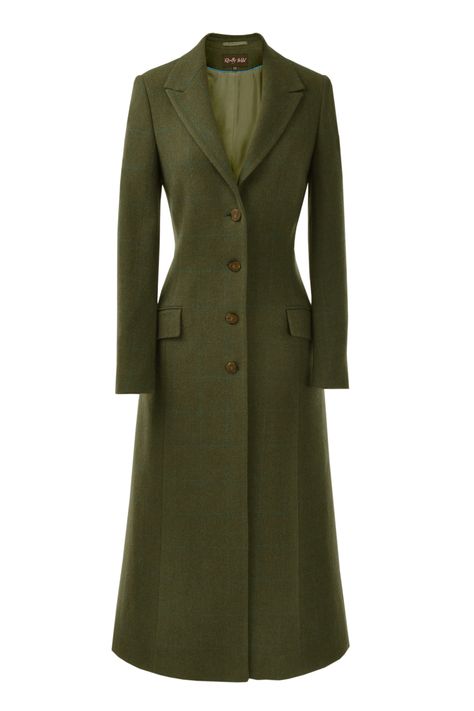 Long Tweed Coat, Tweed Clothing, Dark Green Coat, Long Green Coat, Tweed Outfit, Womens Tweed Jacket, Silk Shirts, Green Tweed, Long Black Coat