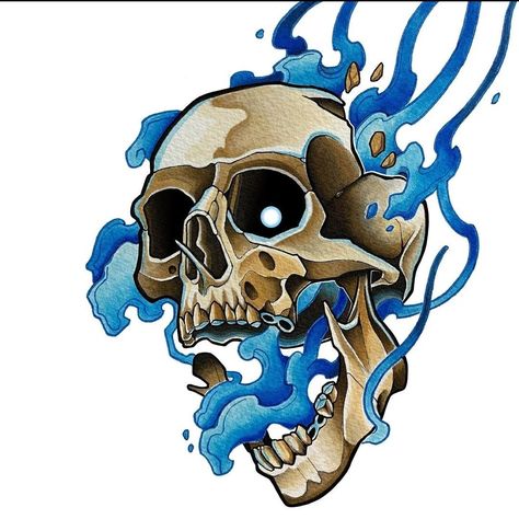 Neotraditional Skull Tattoo Design, Neo Traditional Skeleton, Neo Trad Skull, Neotraditional Skull Tattoo, Neo Trad Flash, Neotrad Skull, Neo Traditional Skull, Zombie Drawings, Neo Tattoo