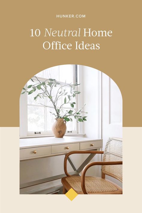 Neutral palettes can be very kind to the eyes and are known for being quite calming in any space, which is why it makes so much sense for a workspace. Here are 10 neutral office spaces that have made the look an artform. #hunkerhome #homeofficeideas #neutralhomeoffice #homeofficedecor #homeofficeinspo Neutral Home Office, Natural Wood Desk, Wfh Setup, Calm Room, Neutral Office, Greige Paint Colors, Home Office Ideas, Neutral Home, Stylish Office