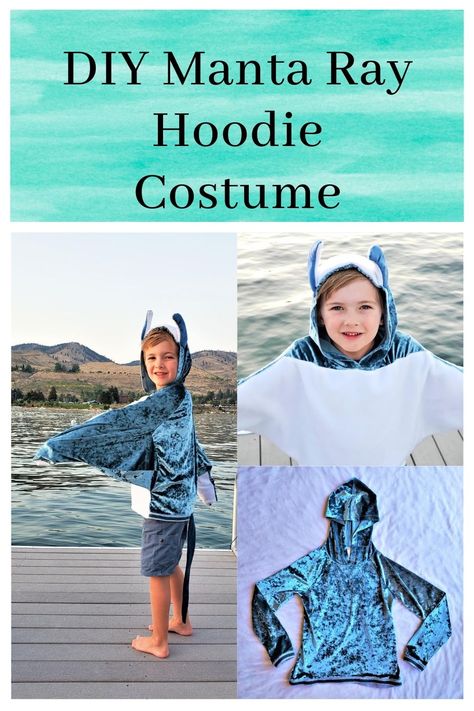 Wanna wow your kid? Take a humble hoodie (or a fancy velvet one) and convert it into a wearable, costume version of their favorite critter! This is especially fun if their “spirit animal” is a bit obscure...Like a manta ray. Diy Stingray Costume, Manta Ray Costume, Stingray Costume, Ray Costume, Animal Costumes For Kids, Sting Rays, Mermaid Costumes, Fish Costume, Hoodie Diy