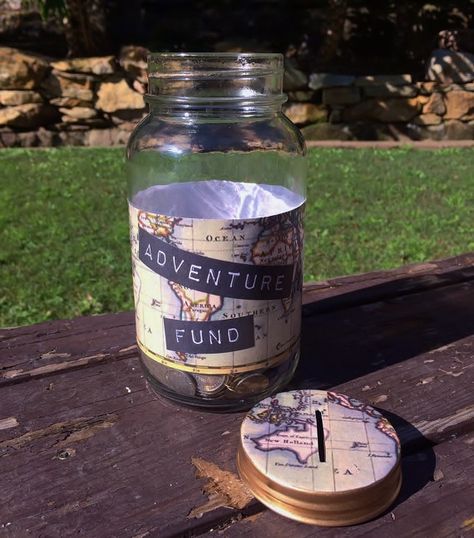 Adventure Fund #explore #travel (via etsy) Vacation Jar, Saving For Travel, Adventure Fund, Money Saving Jar, Saving Money Chart, Money Jar, Travel Fund, Savings Jar, Honeymoon Fund