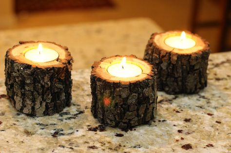 Tree Branch Candle Holder, Wood Tea Light Holder, Rustic Diy Projects, Wooden Tea Light Holder, Tree Branch Decor, Tea Light Candle Holders, Tea Candle Holders, Wooden Candle Holder, Tree Candle Holders