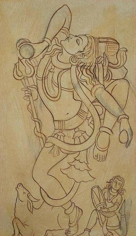 Nataraja Pencil Sketch, Lord Shiva Kerala Mural Painting, Indian God Art Drawing, Nataraja Drawing Sketch, Mahadev Madhubani Painting, Madhubani Art Shiva, Ancient Drawing Ideas, Indian God Sketch, Madhubani Shiva Painting