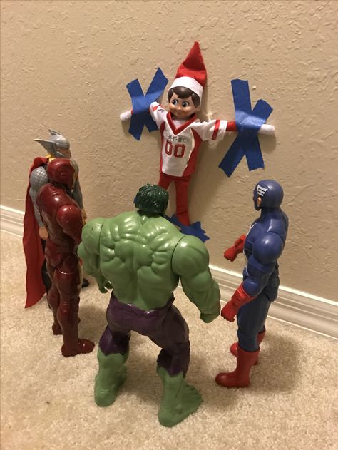 Wlf On The Shelf Ideas For Kids For Boys, Elf On Shelf Super Hero Ideas, Elf On The Shelf Ideas For Boys, Rock Painting Tutorials, Fun Christmas Crafts For Kids, Easy Christmas Crafts For Kids, Funny Elf On The Shelf, Elf Ideas Easy, Awesome Elf On The Shelf Ideas